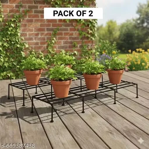 Metal Planter Stand Set of 2 for Indoor Outdoor Balcony Patio Living Room Home Garden Rust Resistant Heavy Duty Plant Holder Black Iron Multi Size Decorative Plant Rack India image 1