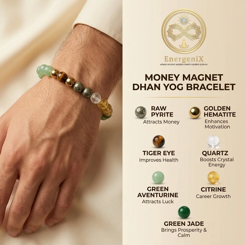 Energenix Money Magnet Dhan Yog Bracelet with Citrine Pyrite Tiger Eye Crystal Beads image 2