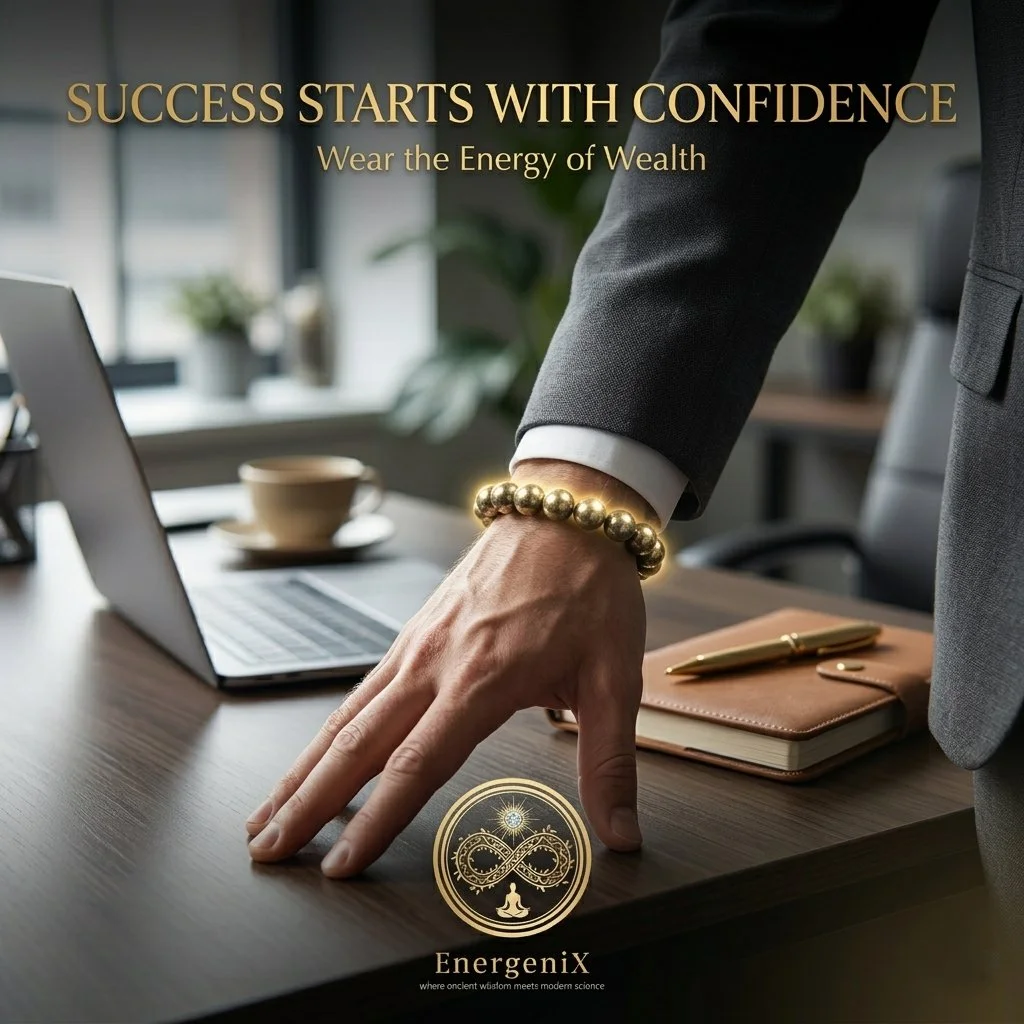 Energenix Premium Pyrite Bracelet for Wealth Success and Money Attraction Original Golden Pyrite Crystal Stone Bracelet for Men and Women with FREE 5 Mukhi Rudraksh Bead Certified Natural Healing Stones for Business Growth Confidence and Abundance image 3