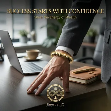 Energenix Premium Pyrite Bracelet for Wealth Success and Money Attraction Original Golden Pyrite Crystal Stone Bracelet for Men and Women with FREE 5 Mukhi Rudraksh Bead Certified Natural Healing Stones for Business Growth Confidence and Abundance thumbnail 2