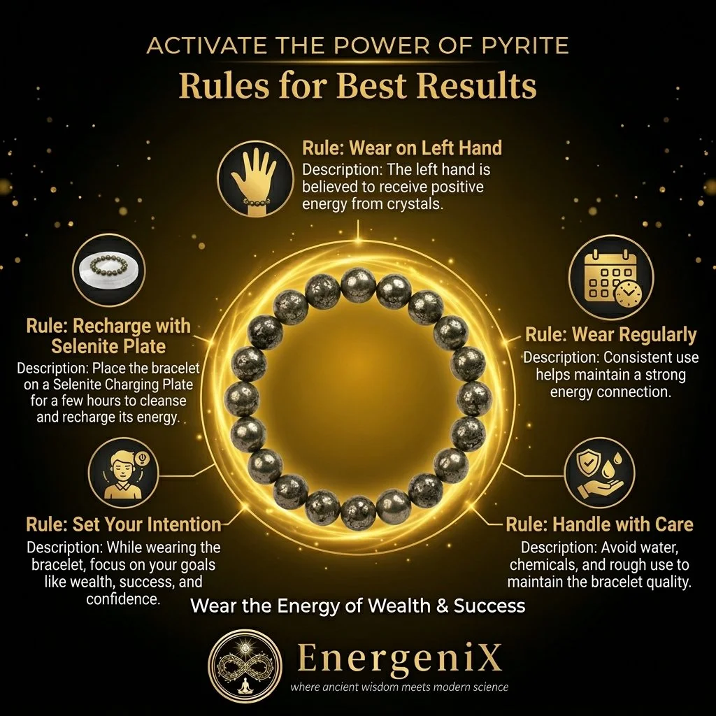 Energenix Premium Pyrite Bracelet for Wealth Success and Money Attraction Original Golden Pyrite Crystal Stone Bracelet for Men and Women with FREE 5 Mukhi Rudraksh Bead Certified Natural Healing Stones for Business Growth Confidence and Abundance image 4