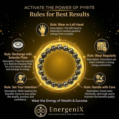 Energenix Premium Pyrite Bracelet for Wealth Success and Money Attraction Original Golden Pyrite Crystal Stone Bracelet for Men and Women with FREE 5 Mukhi Rudraksh Bead Certified Natural Healing Stones for Business Growth Confidence and Abundance thumbnail 3