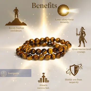 Natural Tiger Eye Stone Bracelet for Men Women Unisex | Genuine Golden Brown Beads with Cat's Eye Effect for Strength Focus Protection Anxiety Relief Chakra Healing Zodiac Jewelry thumbnail 2