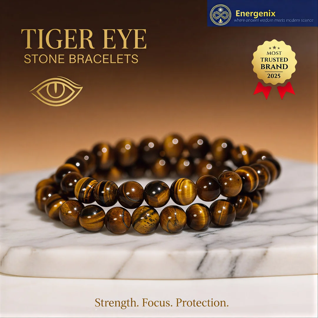 Natural Tiger Eye Stone Bracelet for Men Women Unisex | Genuine Golden Brown Beads with Cat's Eye Effect for Strength Focus Protection Anxiety Relief Chakra Healing Zodiac Jewelry image 1