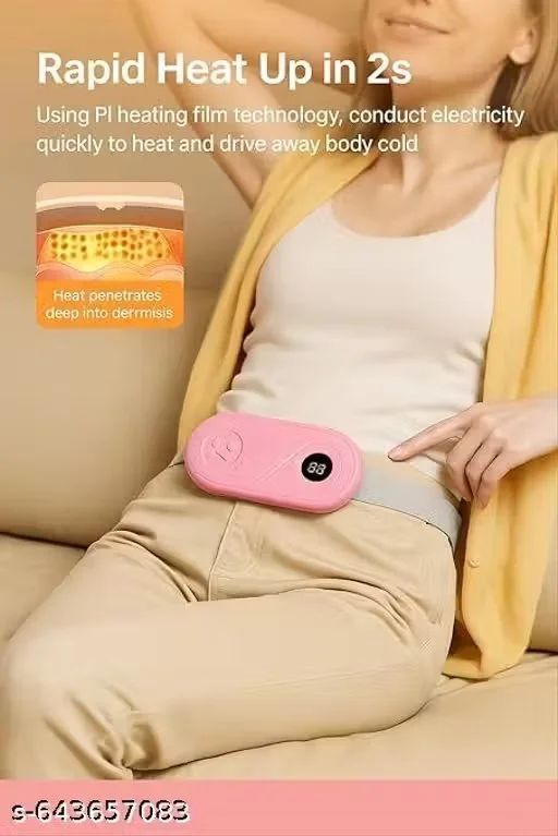 Period Cramp Relief Massager Heating Pad 6 Modes Portable Electric Heating Belt for Back Pain Menstrual Pain Relief USB Rechargeable Rose Colour image 1
