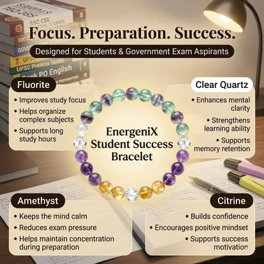EnergeniX Student Success Bracelet with Fluorite & Amethyst for Focus Memory Stress Relief Exam Confidence Crystal Stone 8mm Unisex Elastic thumbnail 2