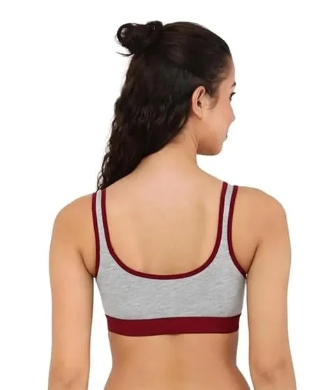 Banana Go Women Contrast Border Sports Bra Grey Wine Pink Racerback Padded Gym Yoga Activewear Top Medium Impact Stylish Fitness Bra for Women Banana Go Women Contrast Border Sports Bra Grey Wine Pink Racerback Padded Gym Yoga Activewear Top Medium Impact image 4