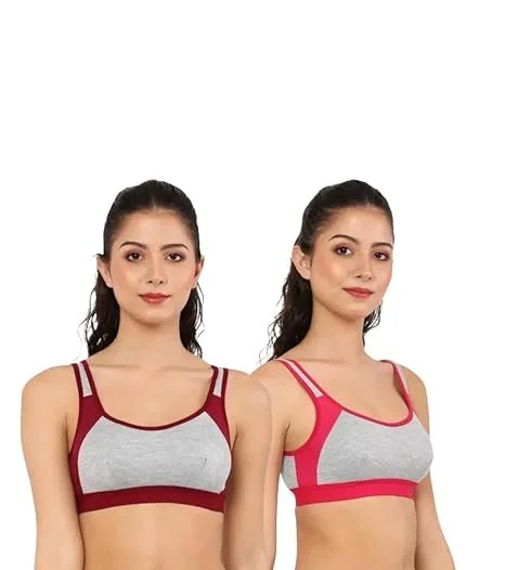Banana Go Women Contrast Border Sports Bra Grey Wine Pink Racerback Padded Gym Yoga Activewear Top Medium Impact Stylish Fitness Bra for Women Banana Go Women Contrast Border Sports Bra Grey Wine Pink Racerback Padded Gym Yoga Activewear Top Medium Impact image 1