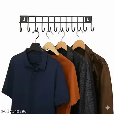 Kitchen Wall Hooks Rack 12 Hooks Wall Mounted Hanging Stand for Spoons Pans Ladles Utensils Bathroom Organizer 2 PCS Black Stainless Steel Multipurpose Storage Holder India thumbnail 1
