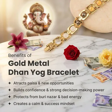 Money Magnet DhanYog Gold Chain Bracelet | Green Aventurine Citrine Pyrite Tiger Eye Sphatik Crystal for Wealth Success Business Luck | Astrological Energy Stone Jewellery thumbnail 3