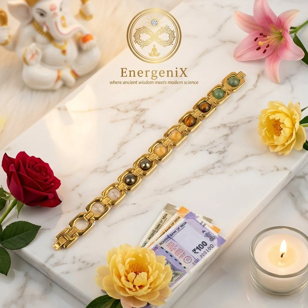 Money Magnet DhanYog Gold Chain Bracelet | Green Aventurine Citrine Pyrite Tiger Eye Sphatik Crystal for Wealth Success Business Luck | Astrological Energy Stone Jewellery image 1