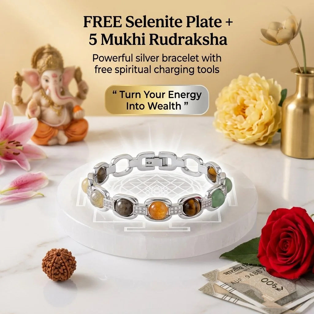 Money Magnet DhanYog Silver Chain Bracelet with Green Aventurine Citrine Pyrite Tiger Eye & Sphatik Crystals for Wealth Attraction Financial Success Business Growth and Positive Energy image 2