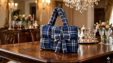 Blue Quilted Bow Puffer Handbag for Women Lightweight Soft Cushion Shoulder Tote Purse Designer Casual Party Bag India Stylish Nylon Polyester Handbag Large Capacity Trendy Fashion Tote thumbnail 1