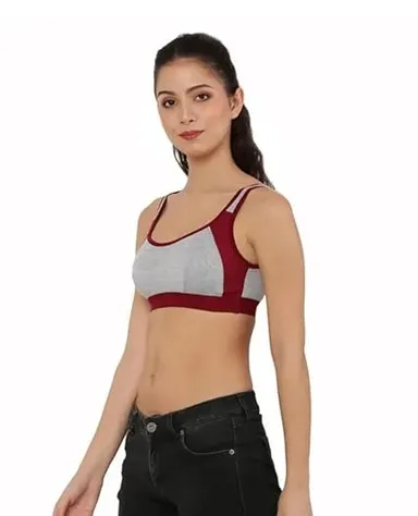 Banana Go Women Contrast Border Sports Bra Grey Wine Pink Racerback Padded Gym Yoga Activewear Top Medium Impact Stylish Fitness Bra for Women Banana Go Women Contrast Border Sports Bra Grey Wine Pink Racerback Padded Gym Yoga Activewear Top Medium Impact thumbnail 1