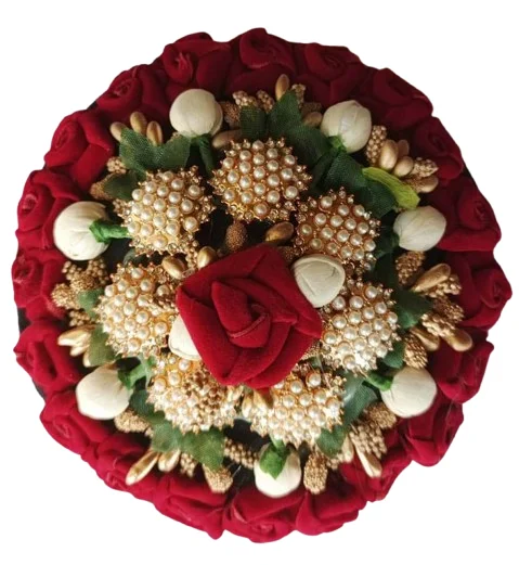 CONGO Decorative Hair Bun Cover with Red Roses, Pearl and Flower Embellishments, Traditional Bridal Hair Accessory for Women image 1