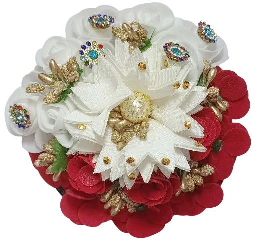 CONGO Beautiful Bridal Big Sized Hair Bun Handmade Juda for Wedding Party Artificial Flowers Based Jumbo Sized Hair Piece Accessory Set Decoration (Pack of 1) image 1