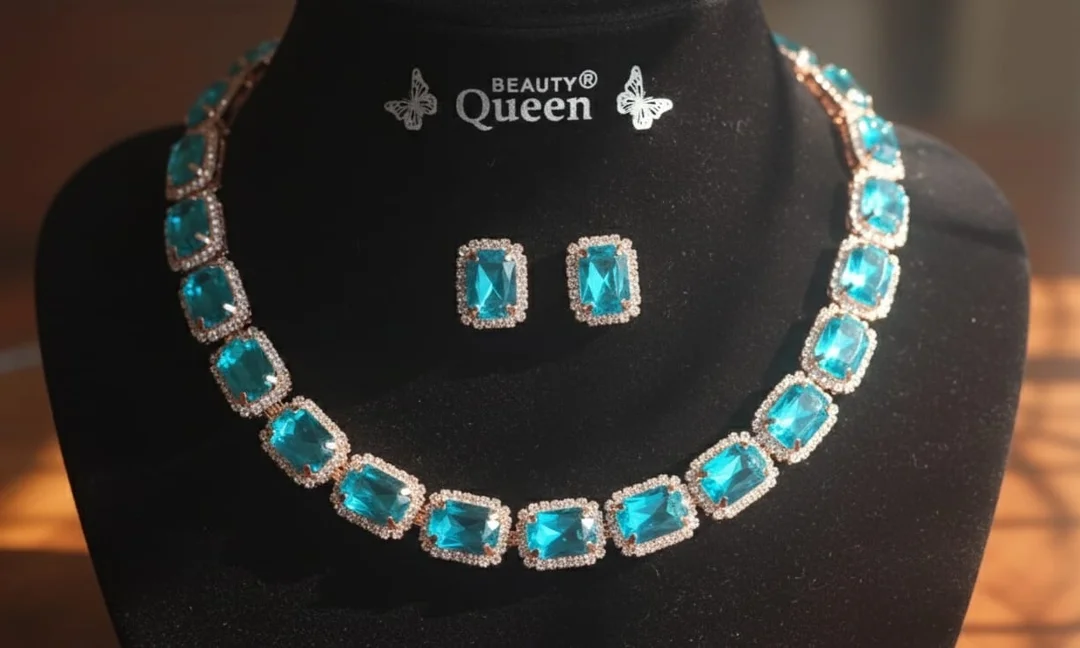 Premium Sky Blue Crystal Party-Wear Set image 2
