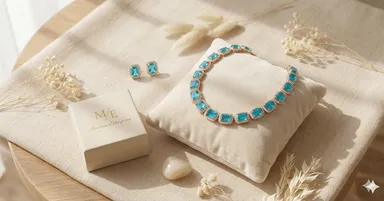 Premium Sky Blue Crystal Party-Wear Set thumbnail 2