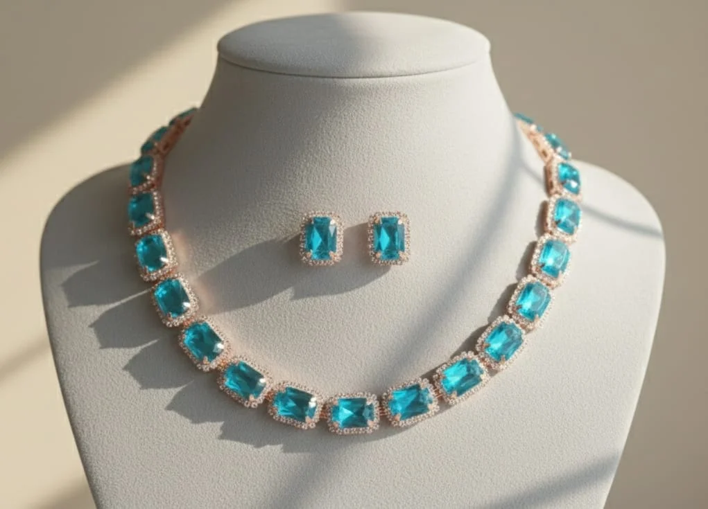 Premium Sky Blue Crystal Party-Wear Set image 1