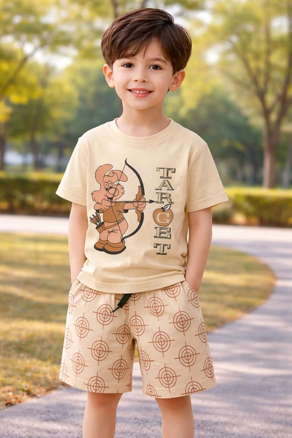 Boys Summer Cotton T Shirt and Shorts Set Target Print Kids Casual Outfit Soft Breathable Half Sleeve Tee with Elastic Waist Shorts Children Clothing Set for Boys 2–8 Years image 1