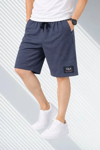 Mens Regular Fit Plain Cotton Shorts for Men Breathable Summer Casual Gym Sports Shorts Elastic Waist Drawstring Lightweight Daily Wear Lounge Shorts India Blue 30 image 3
