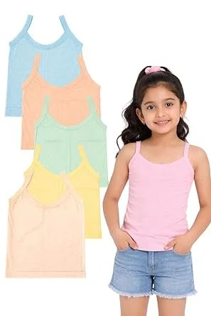 Girls Cotton Sleeveless Camisole Vest Innerwear Multicolour Combo Pack | Soft Breathable Stretch Kids Tank Top Lightweight Daily Wear image 1