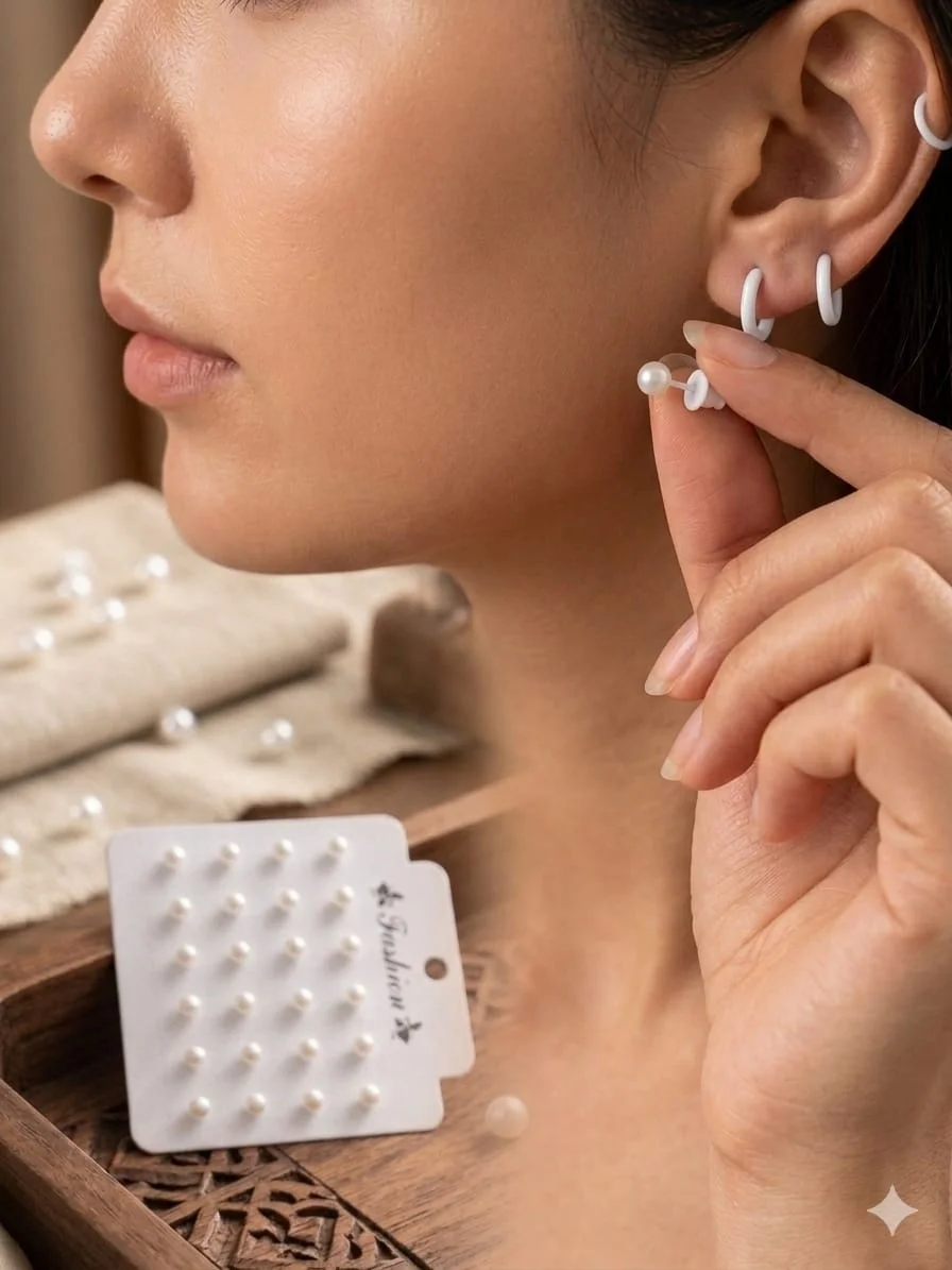 Elegant White Pearl Style Stud Earrings Set Pack of 12 Pairs Hypoallergenic Fashion Jewellery for Women Bride Bridesmaid Gifts India image 2
