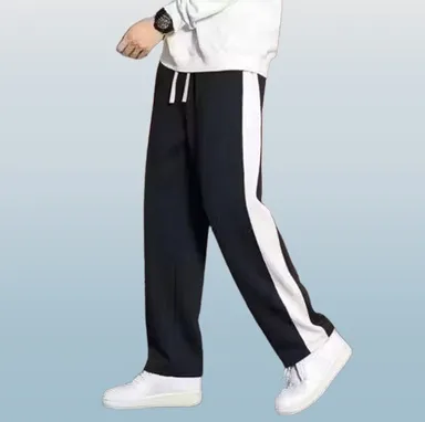 Dockstreet Men’s White Black Single Stripe Track Pants Lounge Lower Loose Fit Casual Joggers for Men Breathable Cotton Blend Sportswear Gym Wear Trending Striped Design Comfortable Daily Wear India White Black 28 thumbnail 1