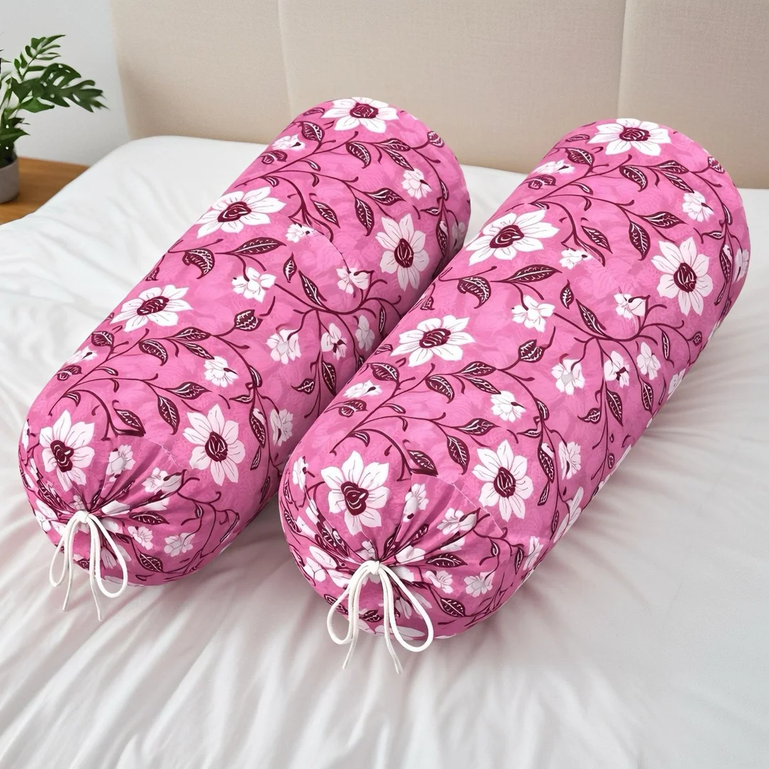 Soft Snooze Microfibre Round Bolster Pillow Pack of 2 Geometric Design Cylindrical Bed Sofa Diwan Cushion Neck Back Support Sleeping Bolster Decorative Home Furnishing Cushion India image 2