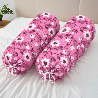 Soft Snooze Microfibre Round Bolster Pillow Pack of 2 Geometric Design Cylindrical Bed Sofa Diwan Cushion Neck Back Support Sleeping Bolster Decorative Home Furnishing Cushion India thumbnail 1