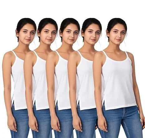 Women Cotton Camisole Tank Top Sleeveless Innerwear Vest Soft Breathable Stretch Ladies Undershirt Summer Inner Wear for Women White Comfortable Daily Wear Camisole Women Cotton Camisole Tank Top Sleeveless Innerwear Vest Soft Breathable Stretch Ladies Un image 1