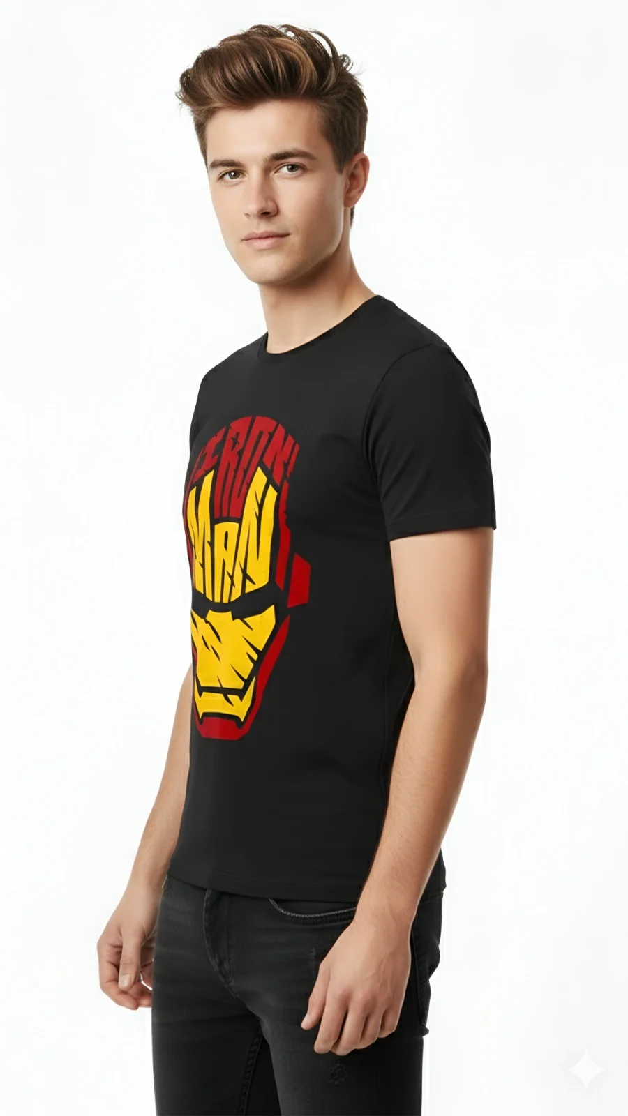 Regular Fit Black Superhero Printed T-Shirt for Men Cotton Graphic Tee Casual Round Neck Half Sleeve Marvel Style Comic Design Tshirt India Trend Black 30 image 3