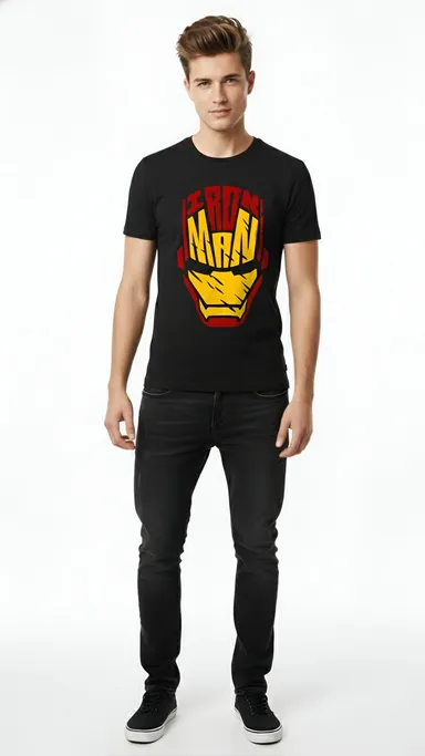 Regular Fit Black Superhero Printed T-Shirt for Men Cotton Graphic Tee Casual Round Neck Half Sleeve Marvel Style Comic Design Tshirt India Trend Black 30 thumbnail 3