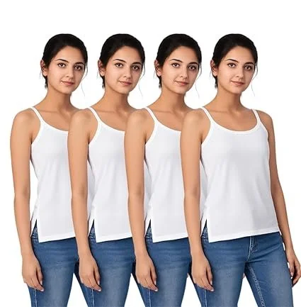 Women Cotton Camisole Tank Top Sleeveless Innerwear Vest Soft Breathable Stretch Ladies Undershirt Summer Inner Wear for Women White Comfortable Daily Wear Camisole Pack Women Cotton Camisole Tank Top Sleeveless Innerwear Vest Soft Breathable Stretch Ladi image 1