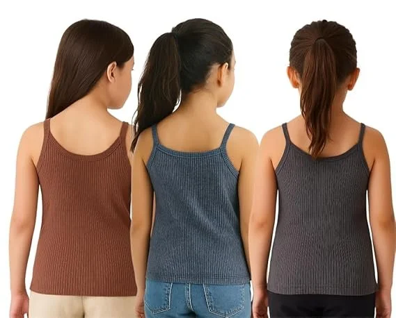 Girls Cotton Camisole Tank Top Sleeveless Innerwear Vest Soft Breathable Stretch Kids Undershirt Summer Inner Wear for Girls Multicolour Comfortable Daily Wear Camisole Pack Girls Cotton Camisole Tank Top Sleeveless Innerwear Vest Soft Breathable Stretch image 2