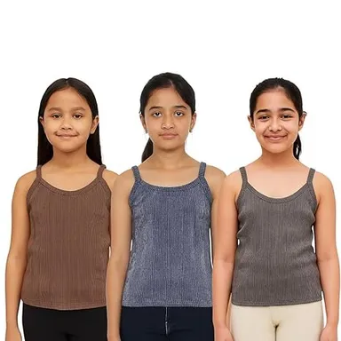 Girls Cotton Camisole Tank Top Sleeveless Innerwear Vest Soft Breathable Stretch Kids Undershirt Summer Inner Wear for Girls Multicolour Comfortable Daily Wear Camisole Pack Girls Cotton Camisole Tank Top Sleeveless Innerwear Vest Soft Breathable Stretch  thumbnail 0