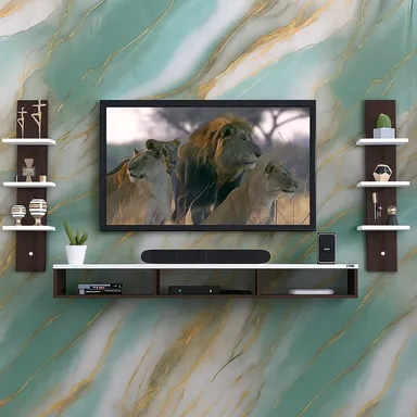 Self Adhesive PVC Marble Wallpaper Roll Green Gold Vein Waterproof Oil Proof Wall Sticker for Kitchen Backsplash Bathroom Living Room Decorative Wall Covering 60x200 cm thumbnail 1