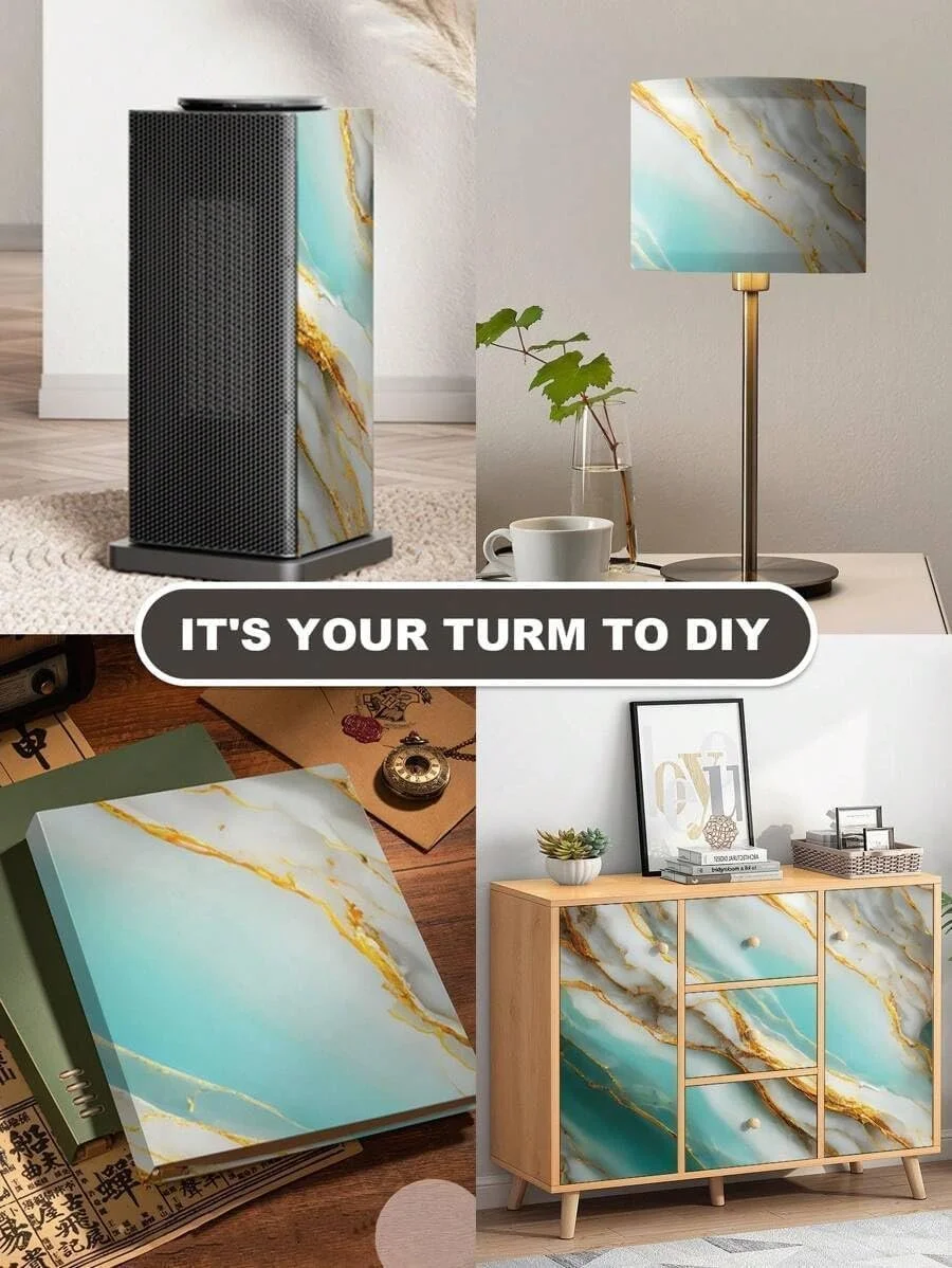 Self Adhesive PVC Marble Wallpaper Roll Green Gold Vein Waterproof Oil Proof Wall Sticker for Kitchen Backsplash Bathroom Living Room Decorative Wall Covering 60x200 cm image 3