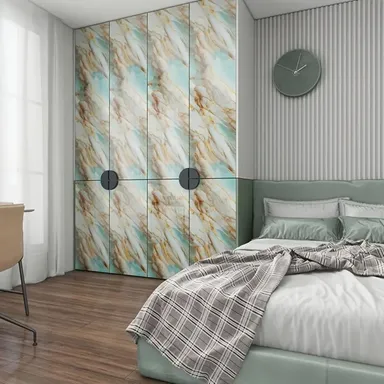 Self Adhesive PVC Marble Wallpaper Roll Green Gold Vein Waterproof Oil Proof Wall Sticker for Kitchen Backsplash Bathroom Living Room Decorative Wall Covering 60x200 cm thumbnail 3