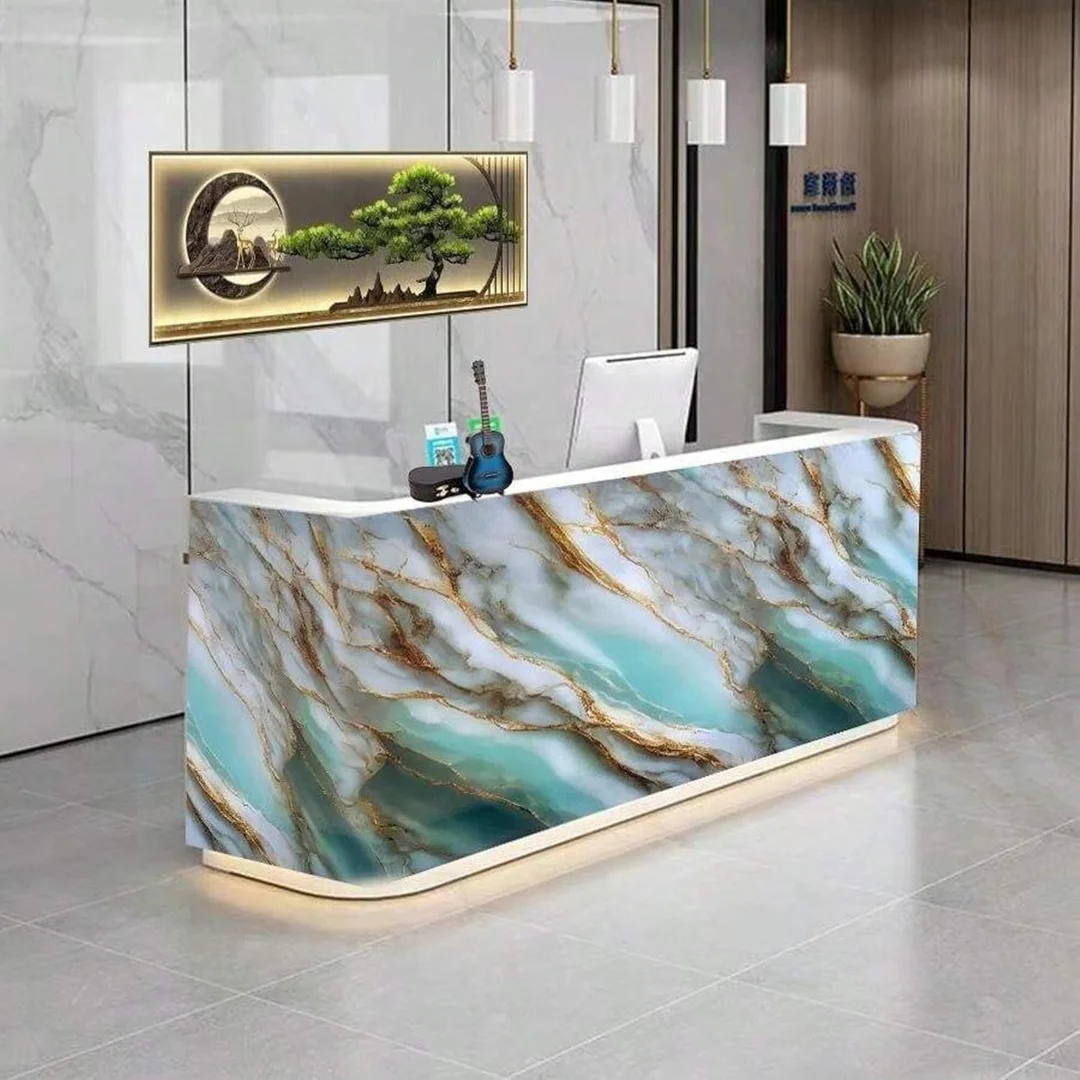 Self Adhesive PVC Marble Wallpaper Roll Green Gold Vein Waterproof Oil Proof Wall Sticker for Kitchen Backsplash Bathroom Living Room Decorative Wall Covering 60x200 cm image 5