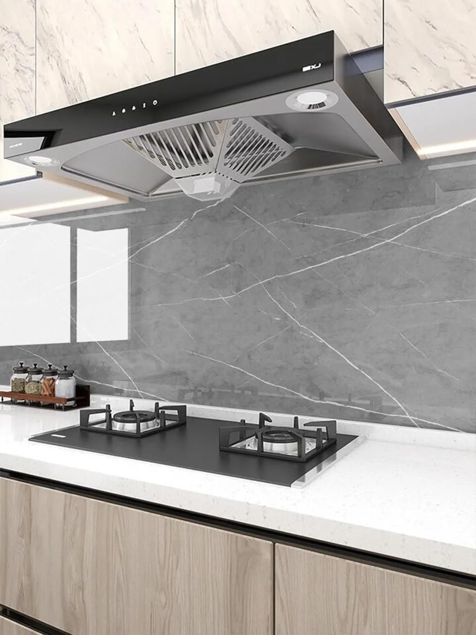 Self Adhesive Waterproof Kitchen Backsplash Wallpaper Roll 60x200 cm Marble PVC Oil Proof Heat Resistant Peel and Stick Wall Sticker for Tiles Cabinet Countertop Bathroom Decor India image 2