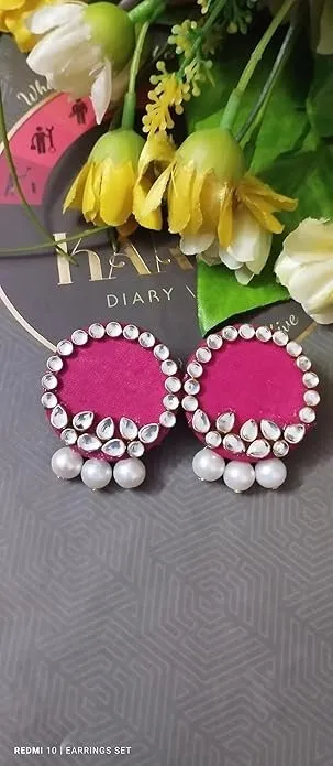 Pink Kundan Earring Set with Parlae Moti Pearl Gold Plated Ethnic Bridal Jewellery for Women Wedding Party Traditional Indian Designer Earrings thumbnail 1