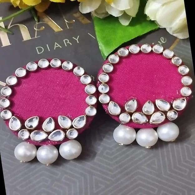 Pink Kundan Earring Set with Parlae Moti Pearl Gold Plated Ethnic Bridal Jewellery for Women Wedding Party Traditional Indian Designer Earrings image 4