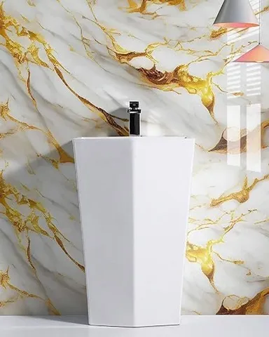 QEZZA Marble Pattern Self Adhesive Wallpaper Roll 60x200 cm Gold White Waterproof Peel and Stick Contact Paper for Kitchen Cabinet Countertop Table Shelf Heat Resistant Oil Proof Vinyl Film thumbnail 2
