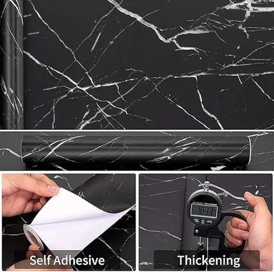 Black Marble Self Adhesive Kitchen Wallpaper 60x200 cm Oil Proof Waterproof Heat Resistant PVC Contact Paper for Cabinets Countertop Wall Sticker Removable Peel and Stick Foil Roll thumbnail 1