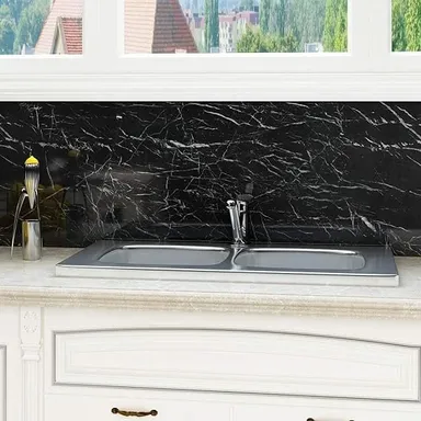 Black Marble Self Adhesive Kitchen Wallpaper 60x200 cm Oil Proof Waterproof Heat Resistant PVC Contact Paper for Cabinets Countertop Wall Sticker Removable Peel and Stick Foil Roll thumbnail 4