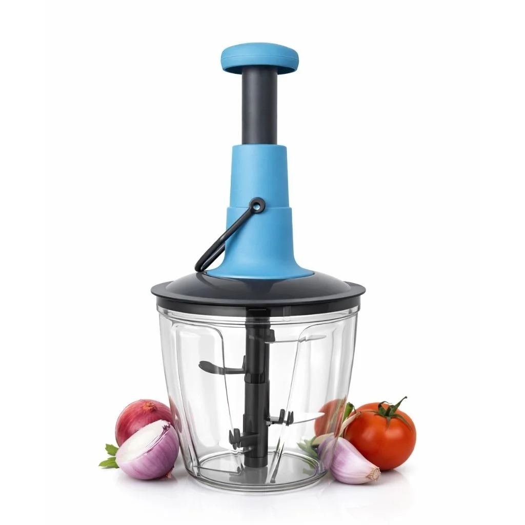 V3Deals Manual Push Chopper with 420 Stainless Steel Blades, 1000ml Capacity, Dishwasher Safe, BPA Free Food Processor for Vegetables, Fruits, Salads |1000ml image 1