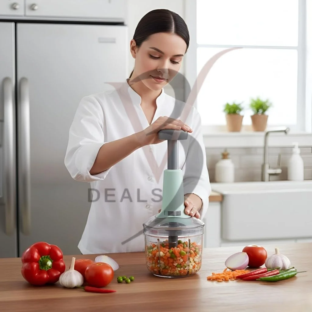 V3Deals Manual Push Chopper with 420 Stainless Steel Blades, 650ml Capacity, Dishwasher Safe, BPA Free Food Processor for Vegetables, Fruits, Salads (650ml) image 5