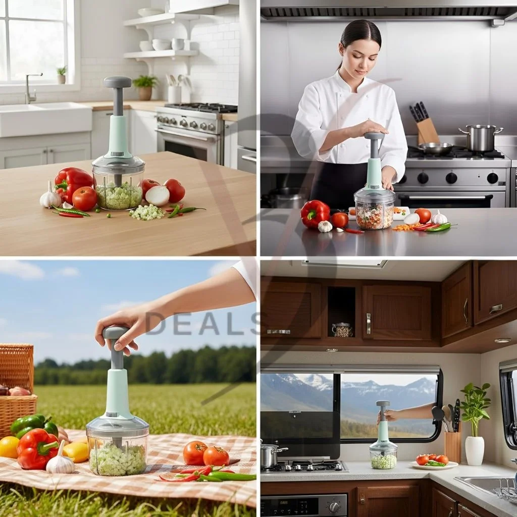 V3Deals Manual Push Chopper with 420 Stainless Steel Blades, 650ml Capacity, Dishwasher Safe, BPA Free Food Processor for Vegetables, Fruits, Salads (650ml) image 6
