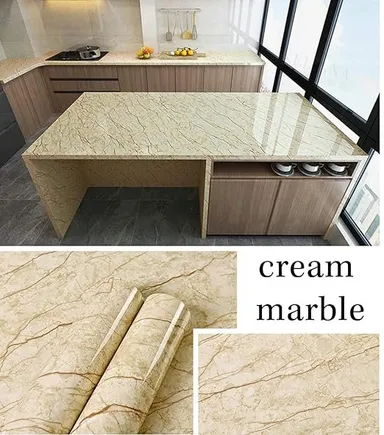 Cream Marble PVC Self Adhesive Kitchen Wallpaper 60x200 cm Oil Proof Waterproof Marble Contact Paper Roll for Kitchen Cabinets Bathroom Walls Countertop Furniture Wall Sticker thumbnail 1